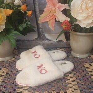 Cozy White Slippers with Pink Accents